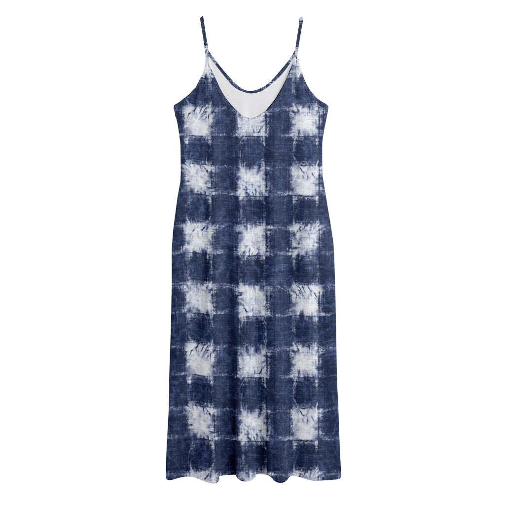 Shibori Grid Pattern Print Jersey Midi Cami Dress