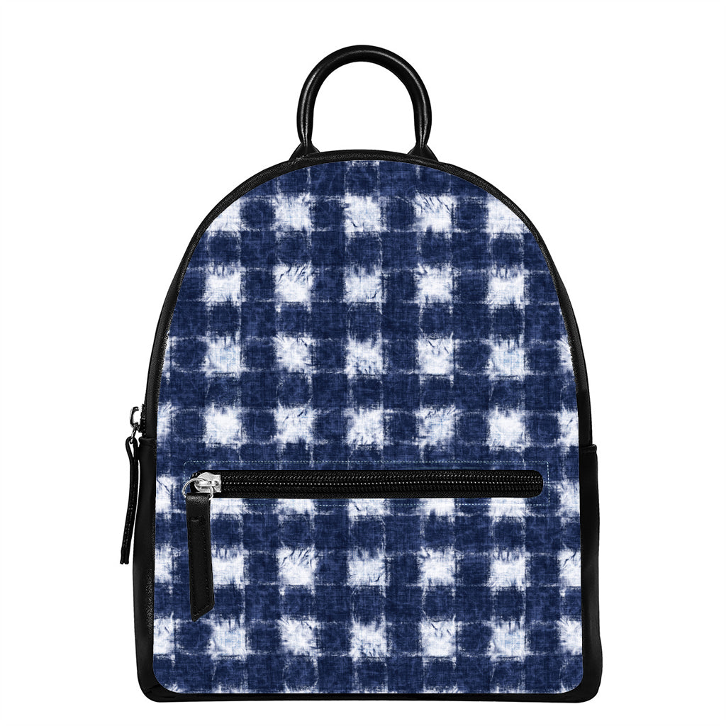 Shibori Grid Pattern Print Leather Backpack