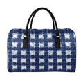Shibori Grid Pattern Print Leather Duffel Bag