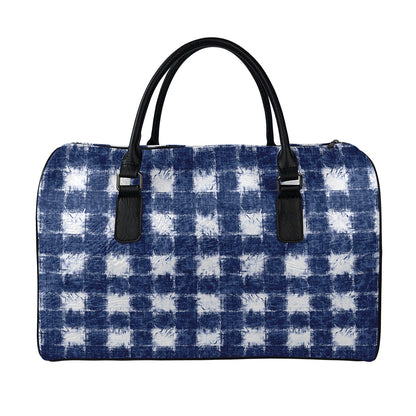 Shibori Grid Pattern Print Leather Duffle Bag