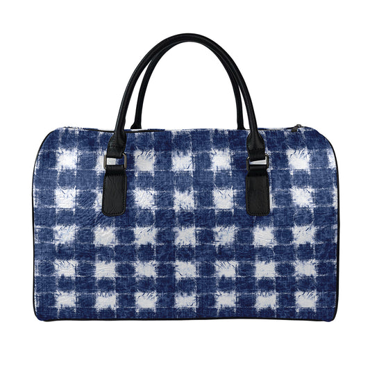 Shibori Grid Pattern Print Leather Duffle Bag