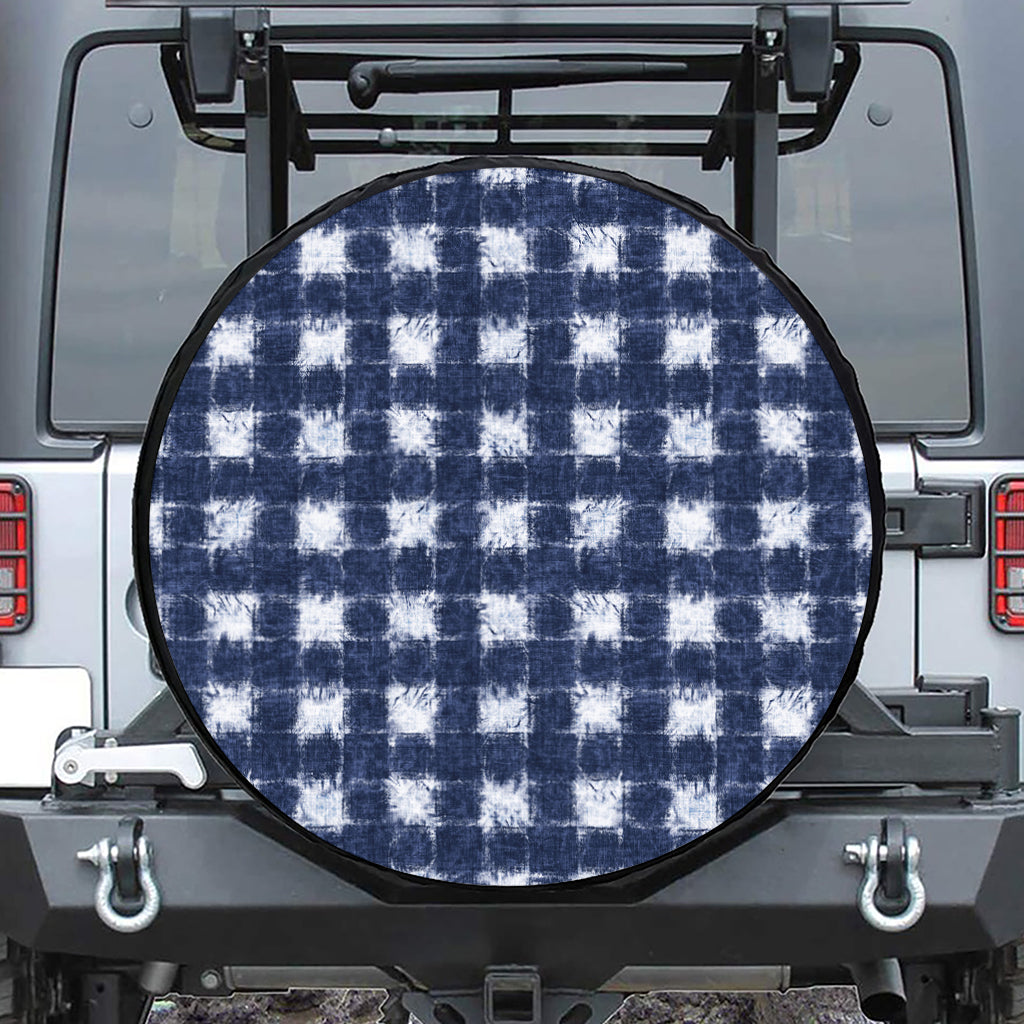 Shibori Grid Pattern Print Leather Spare Tire Cover