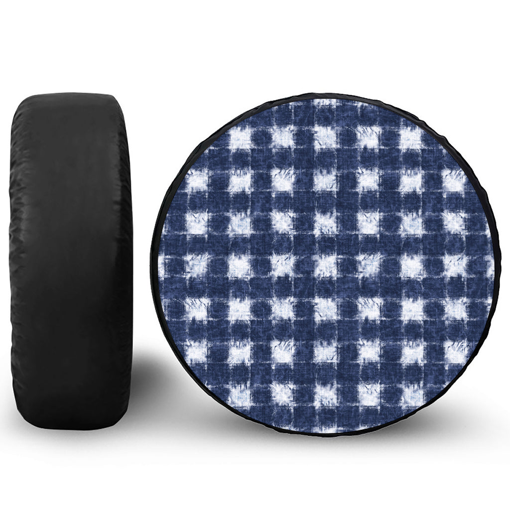 Shibori Grid Pattern Print Leather Spare Tire Cover