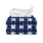 Shibori Grid Pattern Print Leather Tissue Box Cover
