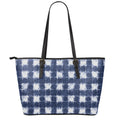 Shibori Grid Pattern Print Leather Tote Bag With Zipper