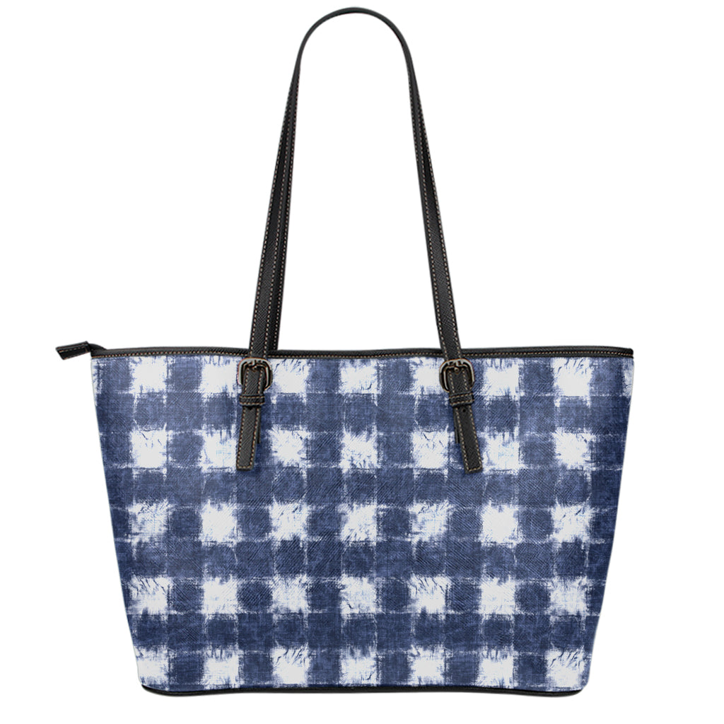 Shibori Grid Pattern Print Leather Tote Bag