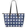 Shibori Grid Pattern Print Leather Tote Bag