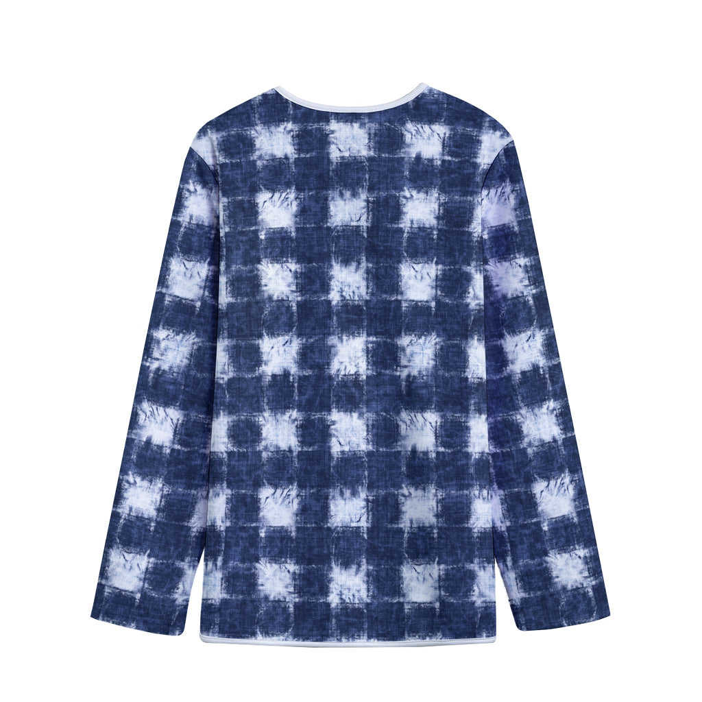 Shibori Grid Pattern Print Long Sleeve Short Coat