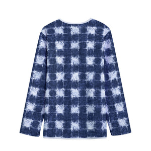 Shibori Grid Pattern Print Long Sleeve Short Coat