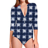 Shibori Grid Pattern Print Long Sleeve Swimsuit