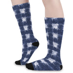 Shibori Grid Pattern Print Long Socks
