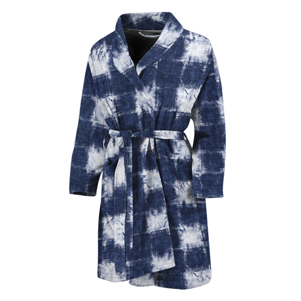 Shibori Grid Pattern Print Men's Bathrobe