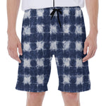Shibori Grid Pattern Print Men's Beach Shorts