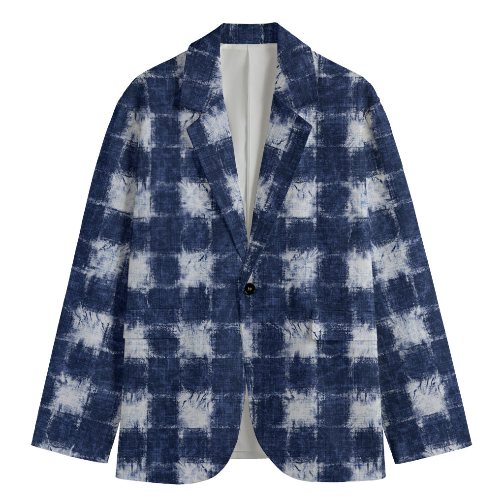 Shibori Grid Pattern Print Men's Blazer