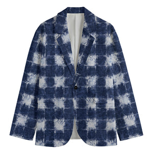 Shibori Grid Pattern Print Men's Blazer