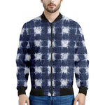 Shibori Grid Pattern Print Men's Bomber Jacket