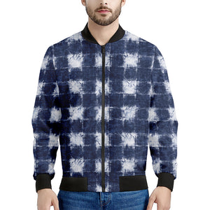 Shibori Grid Pattern Print Men's Bomber Jacket