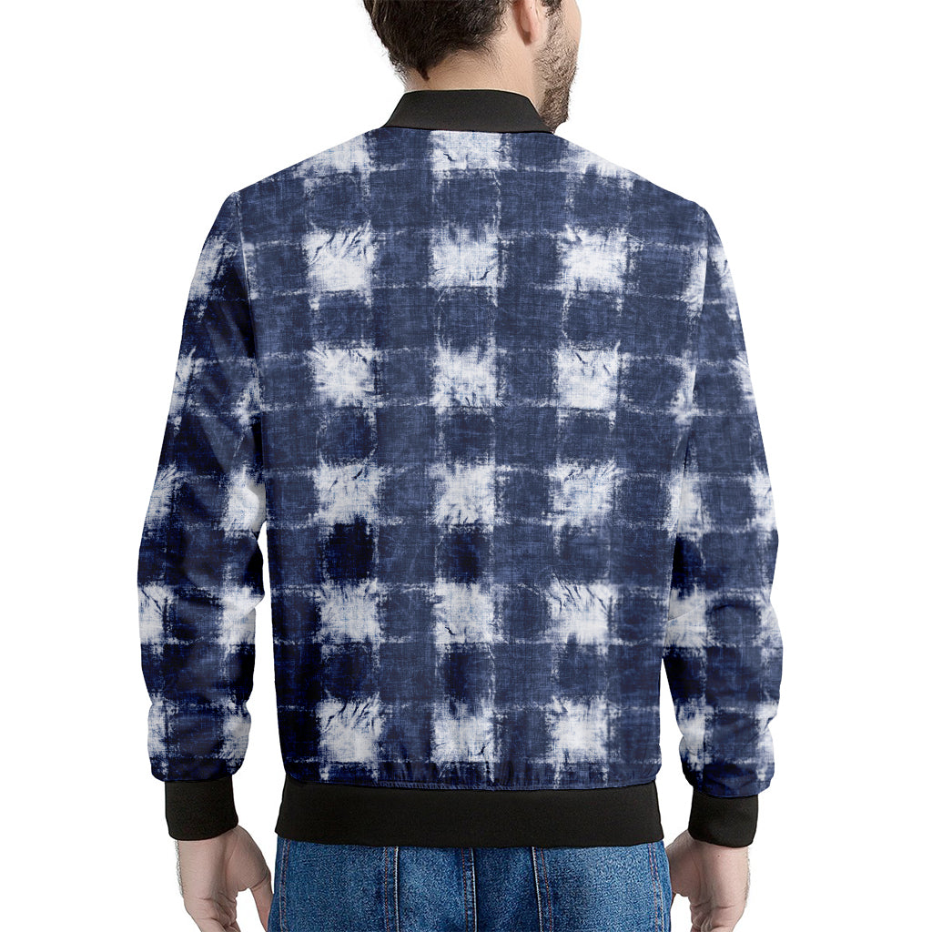 Shibori Grid Pattern Print Men's Bomber Jacket