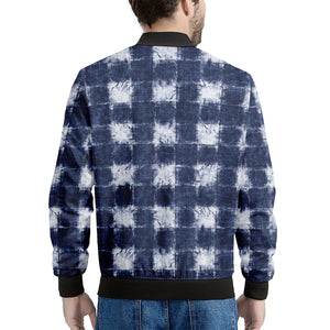 Shibori Grid Pattern Print Men's Bomber Jacket