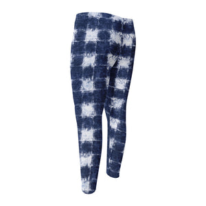 Shibori Grid Pattern Print Men's Compression Pants