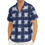 Shibori Grid Pattern Print Men's Deep V-Neck Shirt