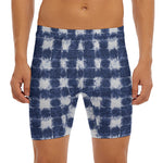 Shibori Grid Pattern Print Men's Long Boxer Briefs