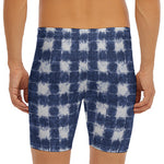 Shibori Grid Pattern Print Men's Long Boxer Briefs