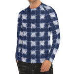 Shibori Grid Pattern Print Men's Long Sleeve Rash Guard