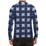 Shibori Grid Pattern Print Men's Long Sleeve Rash Guard
