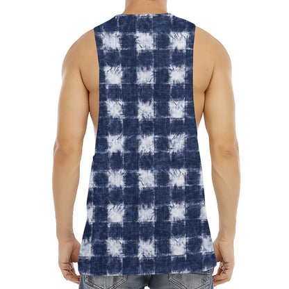 Shibori Grid Pattern Print Men's Muscle Tank Top