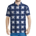 Shibori Grid Pattern Print Men's Polo Shirt