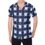 Shibori Grid Pattern Print Men's Shirt