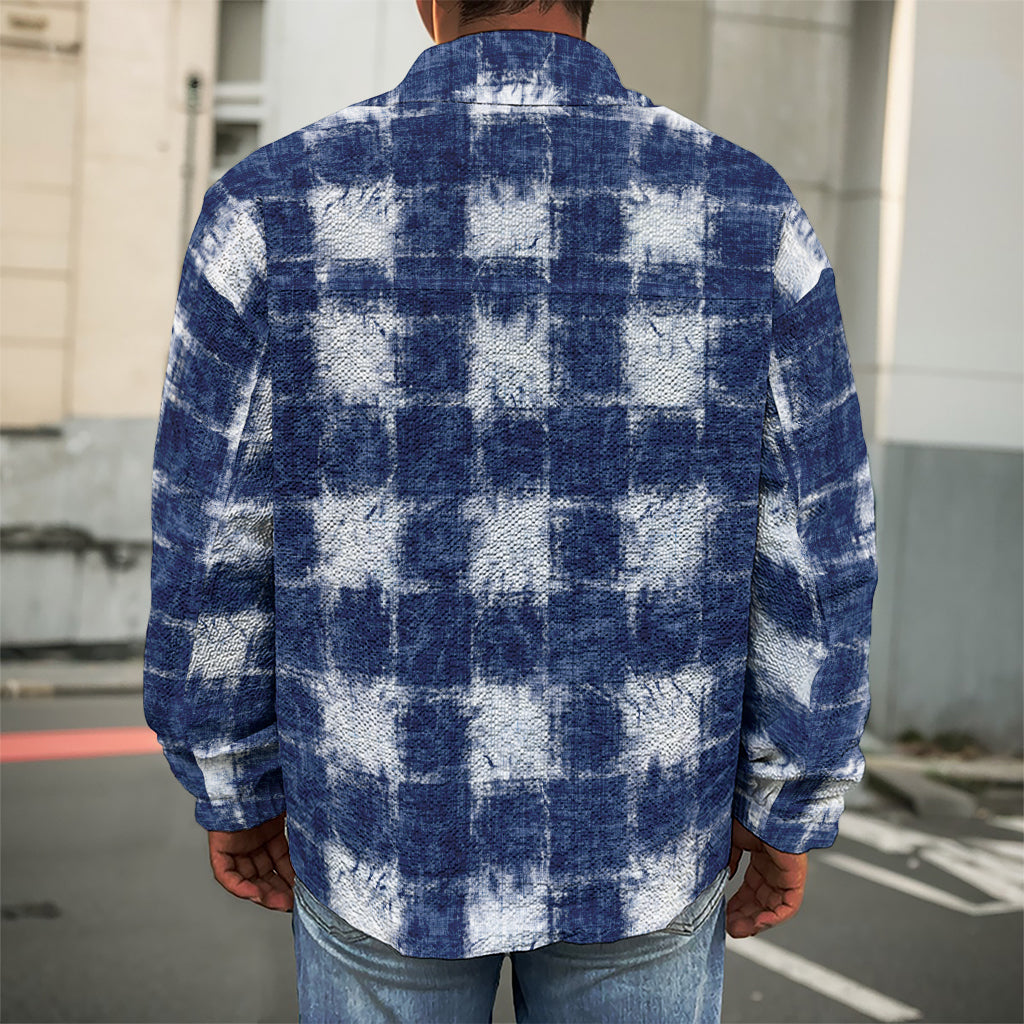 Shibori Grid Pattern Print Men's Shirt Jacket