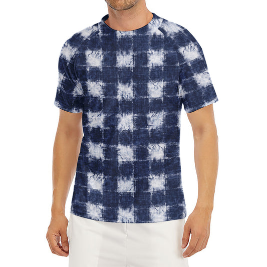 Shibori Grid Pattern Print Men's Short Sleeve Rash Guard