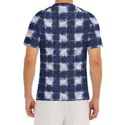 Shibori Grid Pattern Print Men's Short Sleeve Rash Guard