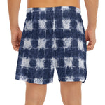 Shibori Grid Pattern Print Men's Split Running Shorts