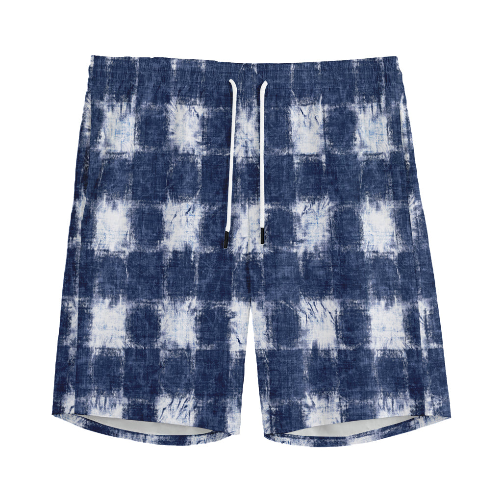 Shibori Grid Pattern Print Men's Sports Shorts