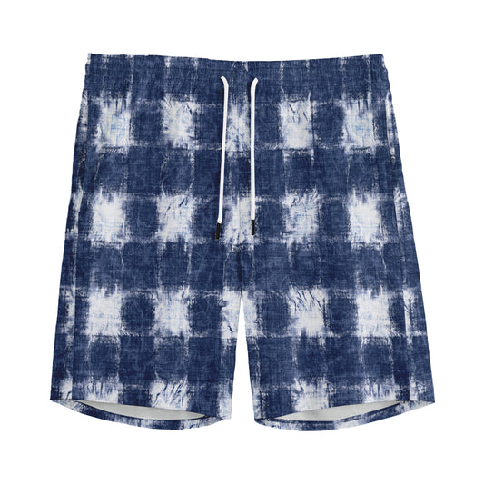 Shibori Grid Pattern Print Men's Sports Shorts
