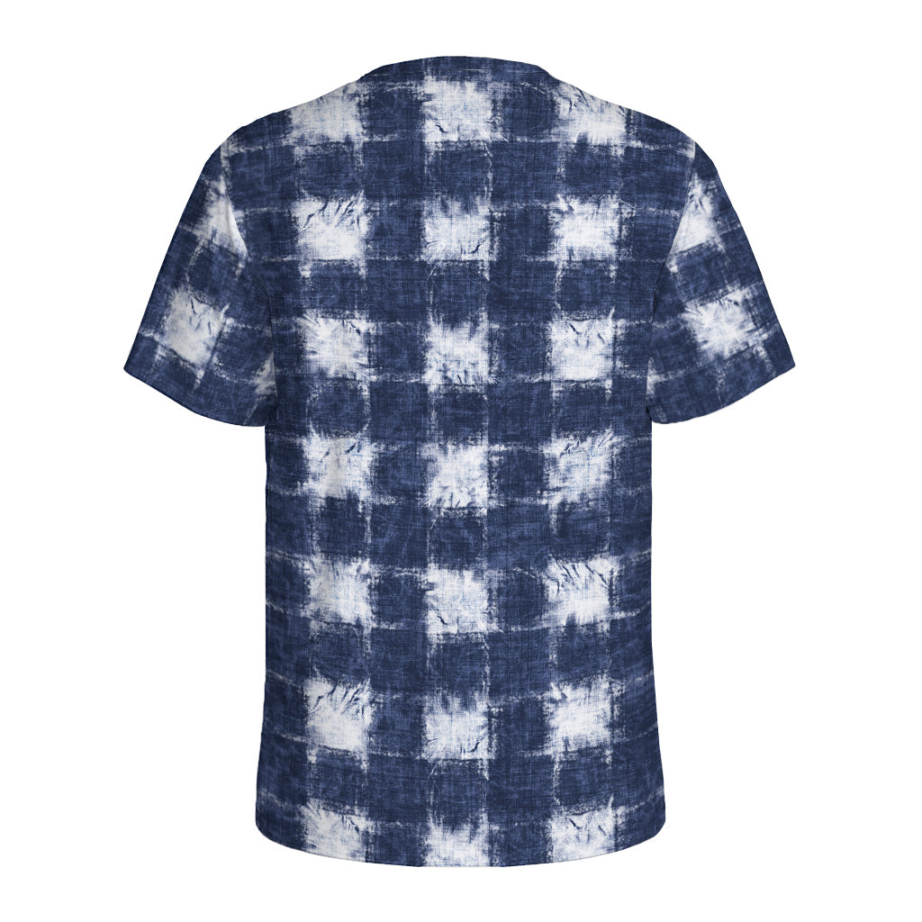Shibori Grid Pattern Print Men's Sports T-Shirt