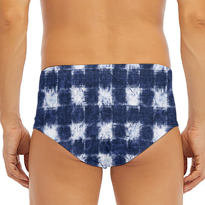 Shibori Grid Pattern Print Men's Triangle Swim Briefs