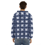 Shibori Grid Pattern Print Men's Velvet Pullover Hoodie