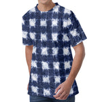 Shibori Grid Pattern Print Men's Velvet T-Shirt