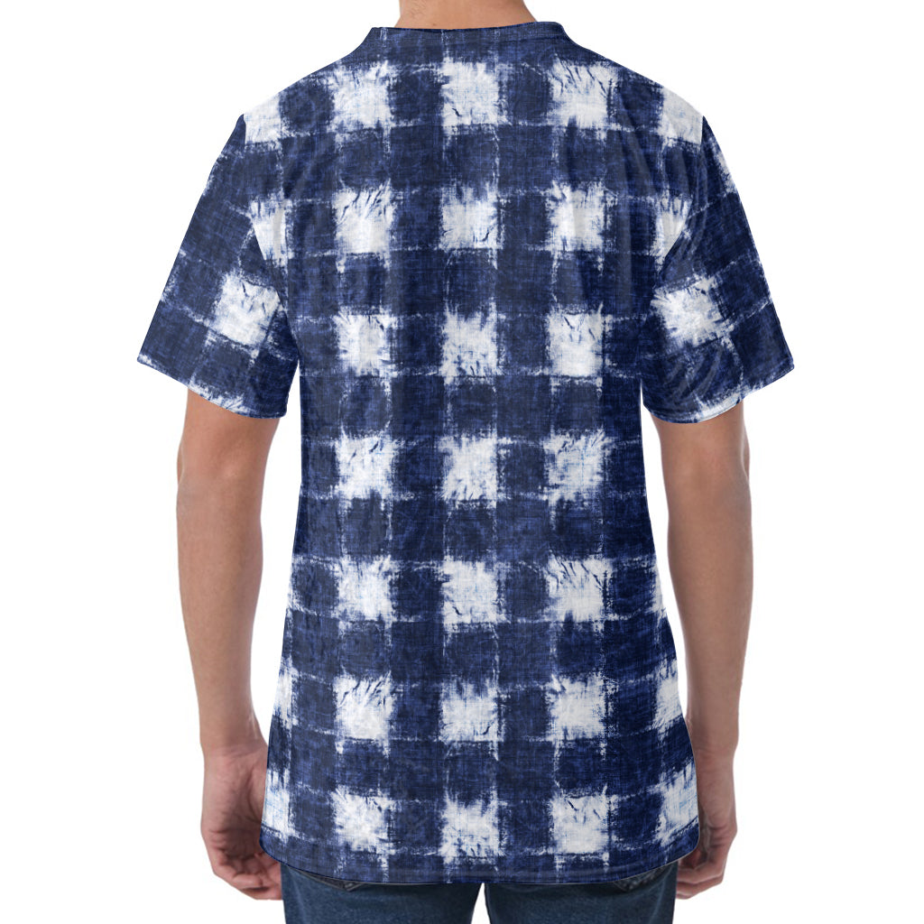 Shibori Grid Pattern Print Men's Velvet T-Shirt