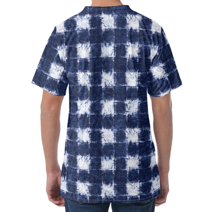 Shibori Grid Pattern Print Men's Velvet T-Shirt