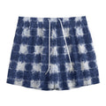 Shibori Grid Pattern Print Mesh Shorts
