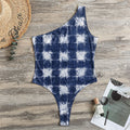 Shibori Grid Pattern Print One Shoulder Bodysuit
