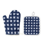 Shibori Grid Pattern Print Oven Mitt And Pot Holder Set