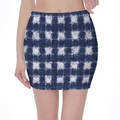 Shibori Grid Pattern Print Pencil Mini Skirt