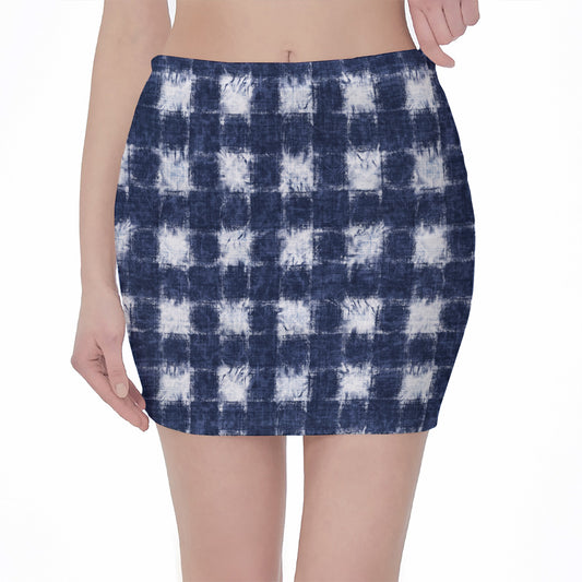 Shibori Grid Pattern Print Pencil Mini Skirt