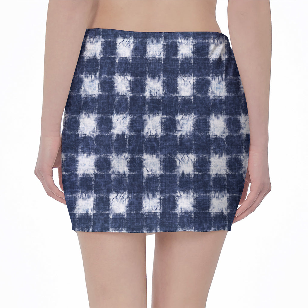 Shibori Grid Pattern Print Pencil Mini Skirt